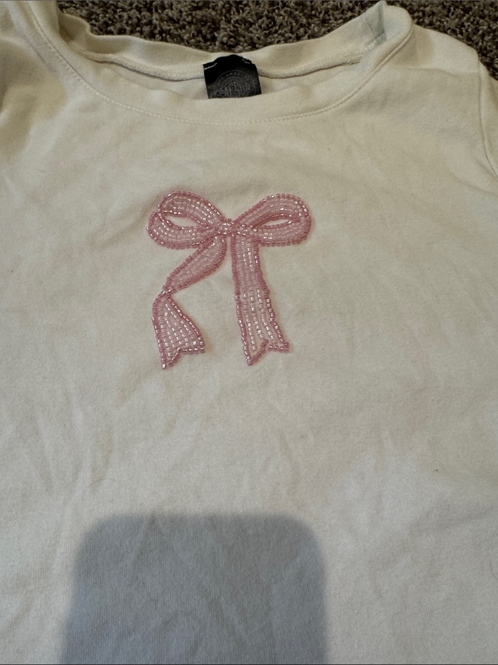 PacSun White Baby Tee with Pink Beaded Bow Accent